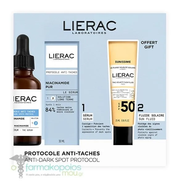 Lierac Promo Anti-Dark Spots Protocol The Serum Ορός Πρωτόκολλο κατά των Κηλίδων, 30ml & Δώρο The Velvety Sun Fluid Λεπτόρρευστο Αντηλιακό Προσώπου SPF50+, 25ml, 1σετ