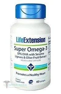 Life Extension Super Omega 3 with EPA/DHA with Sesame Lignans Olive, 60softgels