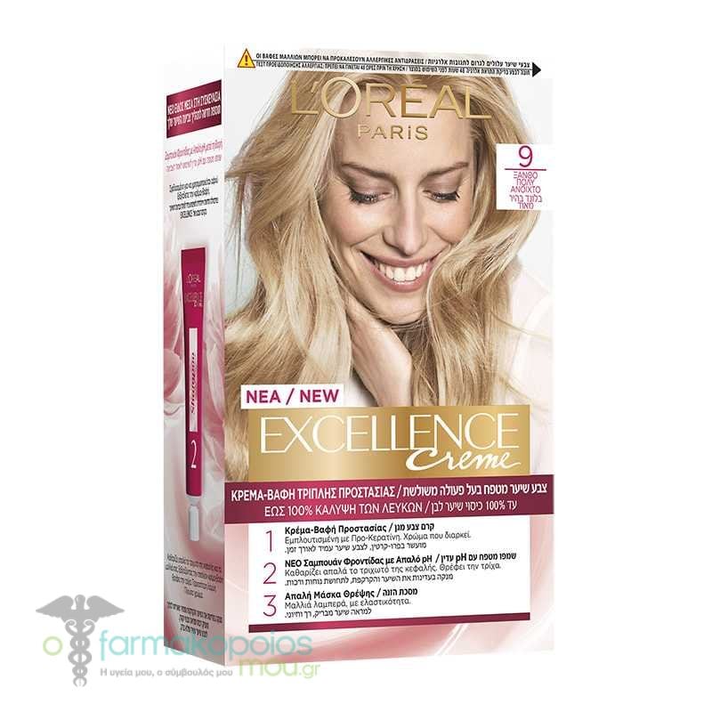 LOreal Paris Excellence Creme Μόνιμη Βαφή Mαλλιών No 9 Ξανθό Πολύ Ανοιχτό, 48ml