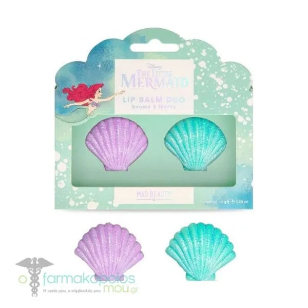 Mad Beauty The Little Mermaid Lip Balm Blueberry & Strawberry, 2pc