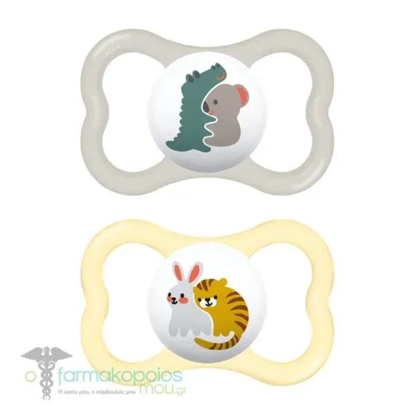 Mam Air Orthodontic Silicone Soother 16m+ (275S), 2pcs - Γκρί-Κίτρινο