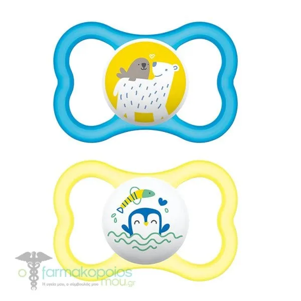 Mam Air Orthodontic Silicone Soother 6m+ (215S), 2pcs - Γαλάζιο-Κίτρινο