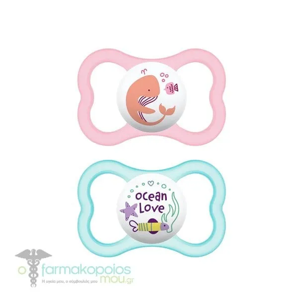 Mam Air Orthodontic Silicone Soother 6m+ (215S), 2pcs - Ρόζ-Τιρκουάζ