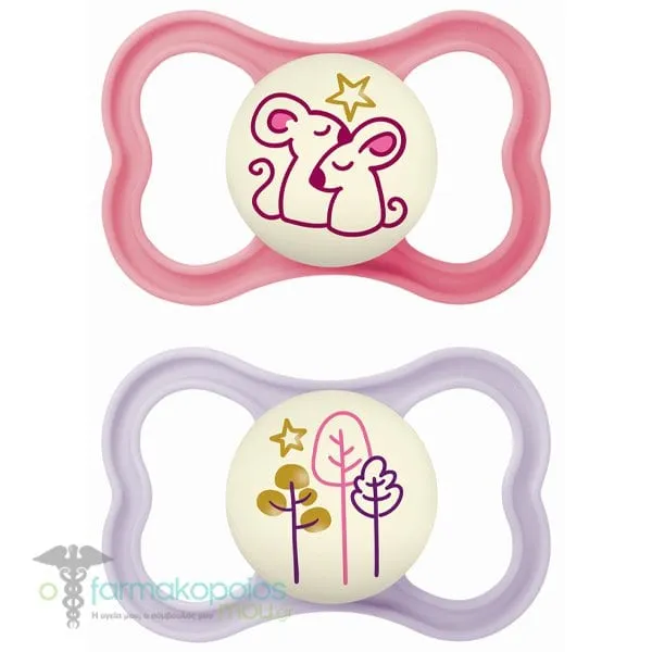 Mam Air Night Silicone Soother 16m+ (277S), 2pcs - Φούξια-Λιλά
