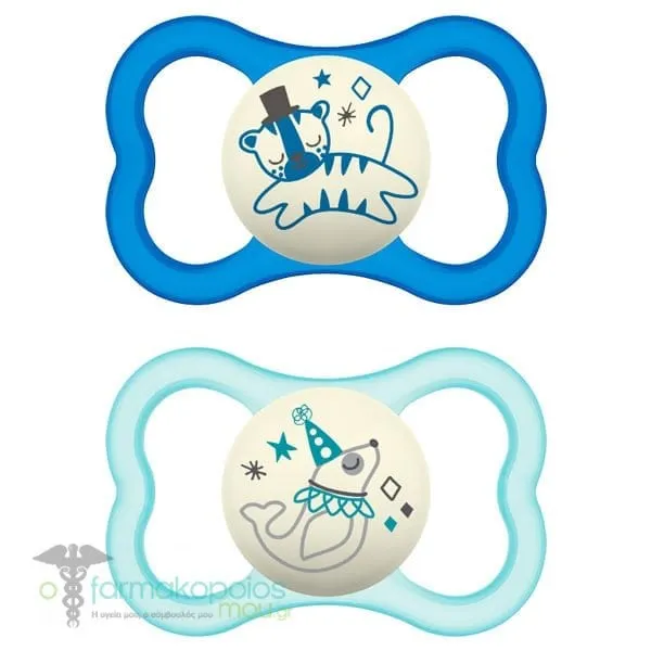 Mam Air Night Silicone Soother 16m+ (277S), 2pcs - Μπλε-Διάφανο