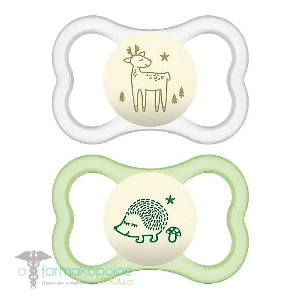 Mam Air Night Silicone Soother 16m+ (277S), 2pcs - Λευκό-Πράσινο