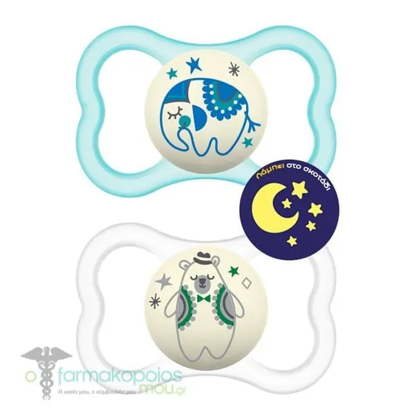 Mam Air Night Silicone Soother 16m+ (277S), 2pcs - Γαλάζιο-Διάφανο