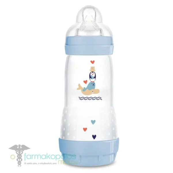 Mam Anti-Colic Baby Bottle with Fast Flow Silicone Teat 4m+ (356S), 320ml - Γαλάζιο