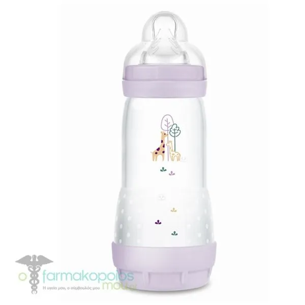 Mam Anti-Colic Baby Bottle with Fast Flow Silicone Teat 4m+ (356S), 320ml - Λίλα