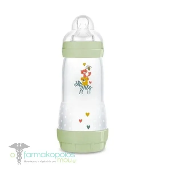 Mam Anti-Colic Baby Bottle with Fast Flow Silicone Teat 4m+ (356S), 320ml - Πρασινο