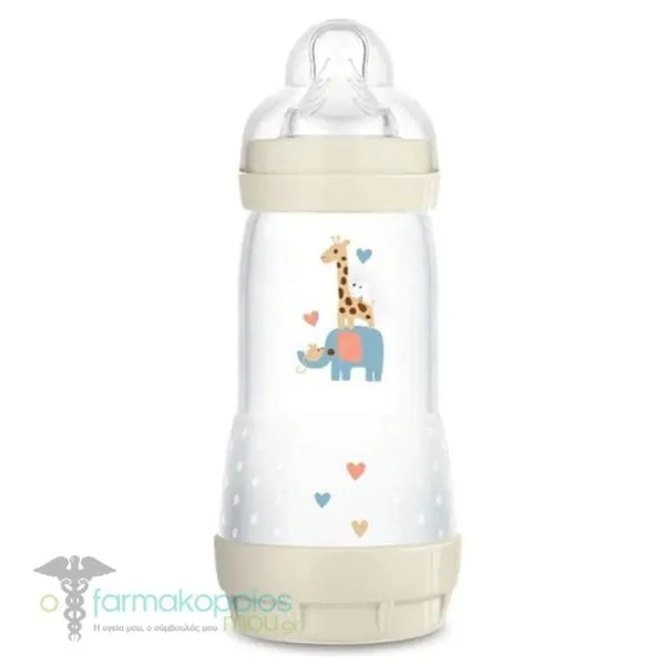 Mam Anti-Colic Baby Bottle with Fast Flow Silicone Teat 4m+ (356S), 320ml - Μπέζ