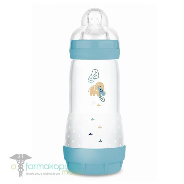 Mam Anti-Colic Baby Bottle with Fast Flow Silicone Teat 4m+ (356S), 320ml - Μπλέ