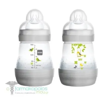 Mam Anti-Colic Baby Bottle Silicone Teat 0m+ (350S), 160ml - Γκρί