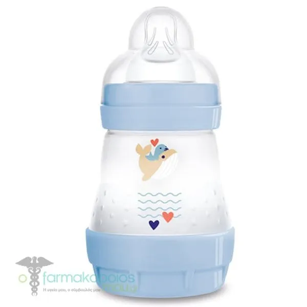 Mam Anti-Colic Baby Bottle Silicone Teat 0m+ (350S), 160ml - Γαλάζιο-Φάλαινα