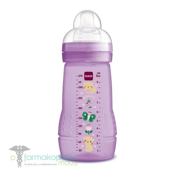 Mam Plastic Baby Bottle 2m+, 270ml - Ροζ Γατάκι