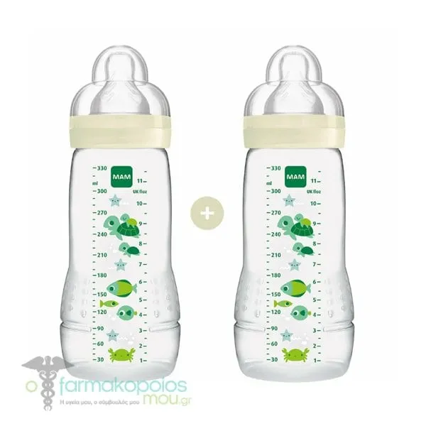 Mam Baby Bottle with Silicone Teat 4m+, 2 x 330ml - Άσπρο