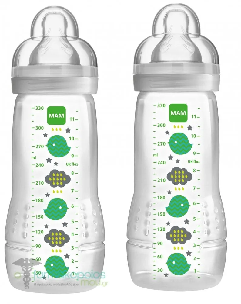 Mam Baby Bottle with Silicone Teat 4m+, 2 x 330ml - Πρασινο