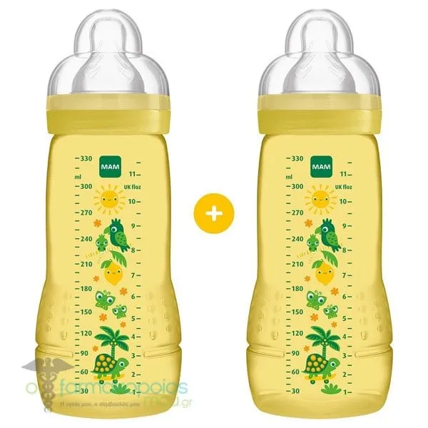 Mam Baby Bottle with Silicone Teat 4m+, 2 x 330ml - Κίτρινο