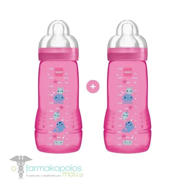 Mam Baby Bottle with Silicone Teat 4m+, 2 x 330ml - Φούξια