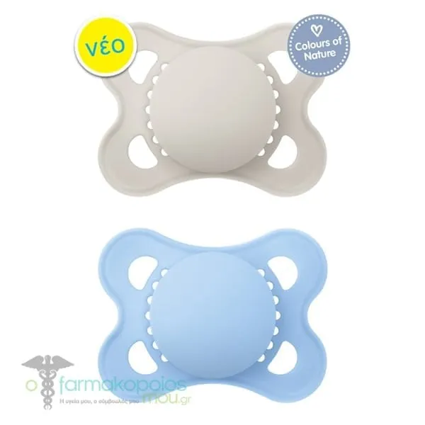 Mam Colors Of Nature Silicone Orthodontic Pacifier 2-6m +, 2pcs - Γαλάζιο-Γκρι