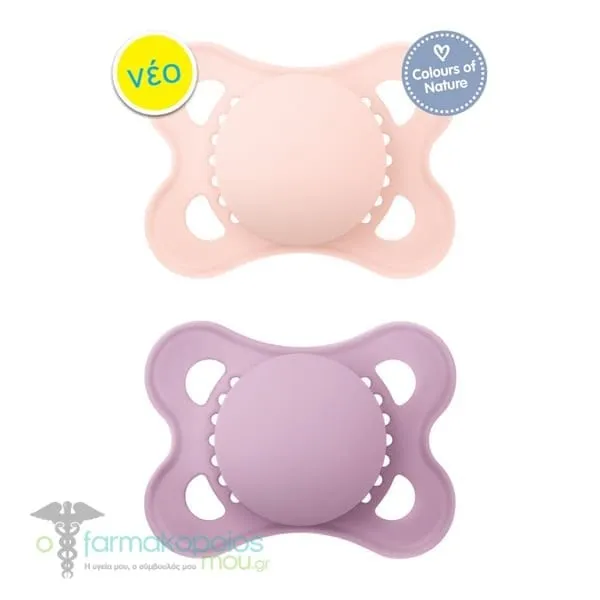 Mam Colors Of Nature Silicone Orthodontic Pacifier 2-6m +, 2pcs - Μώβ-Ρόζ