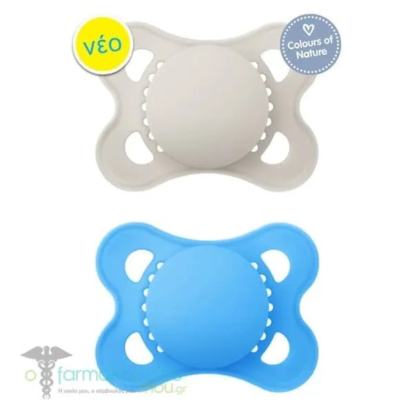 Mam Colors Of Nature Silicone Orthodontic Pacifier 2-6m +, 2pcs - Μπλε-Γκρι