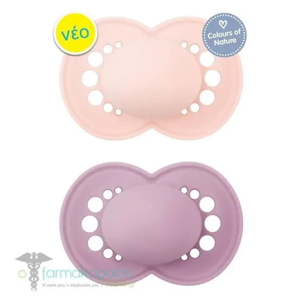 Mam Colors Of Nature Orthodontic Silicone Pacifier Monochrome 6-16m, 2pcs - Μώβ-Ρόζ