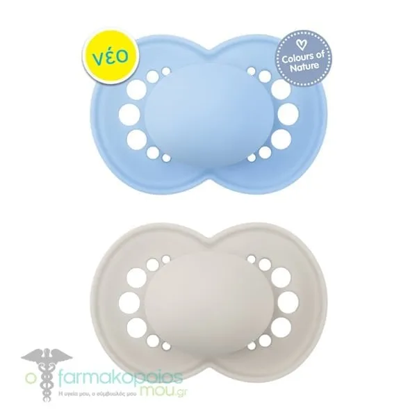 Mam Colors Of Nature Orthodontic Silicone Pacifier Monochrome 6-16m, 2pcs - Γαλάζιο-Γκρι
