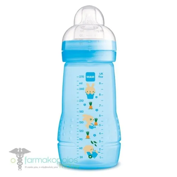Mam Easy Active Πλαστικό Μπιμπερό 2m+, 270ml - Μπλε Κουνελάκι