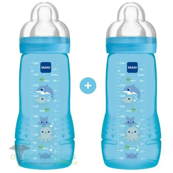 Mam Σετ Easy Active Πλαστικό Μπιμπερό 4m+, 2 x 330ml - μπλε