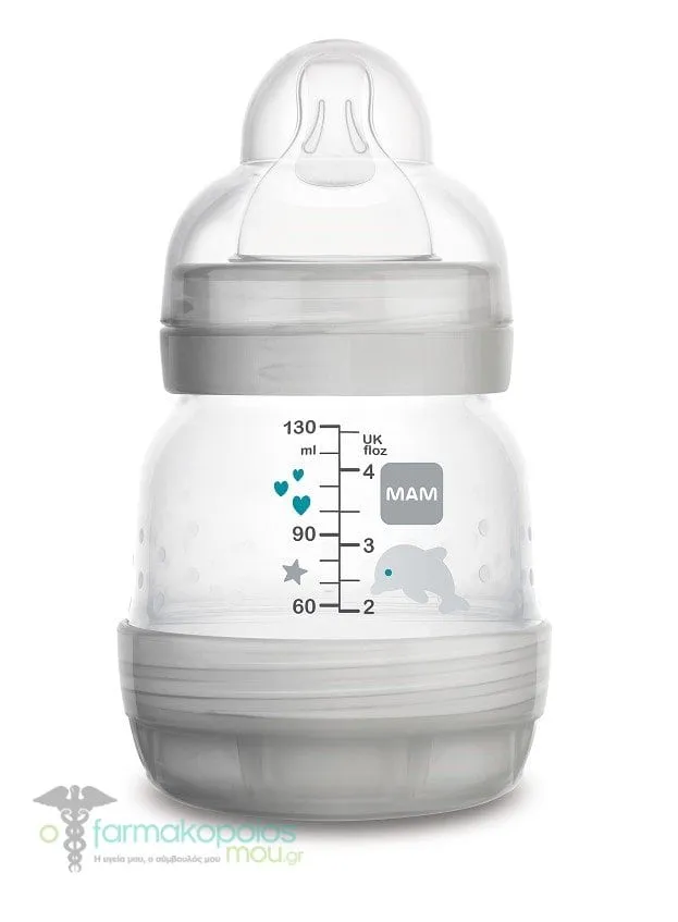 Mam Easy Start Anti-Colic Baby Bottle 0m+, 130ml - Γκρί