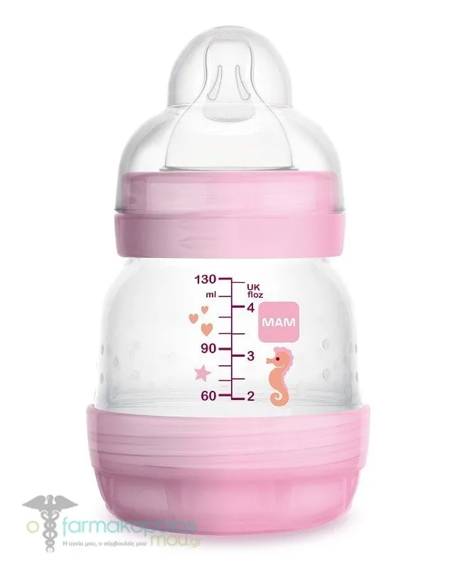 Mam Easy Start Anti-Colic Baby Bottle 0m+, 130ml - Ρόζ
