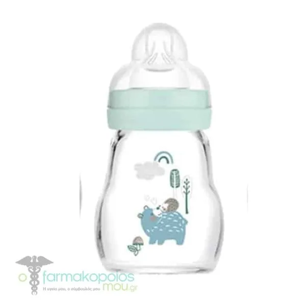 Mam Feel Good Glass Baby Bottle Silicone Teat 0m+, 170ml - Γαλάζιο