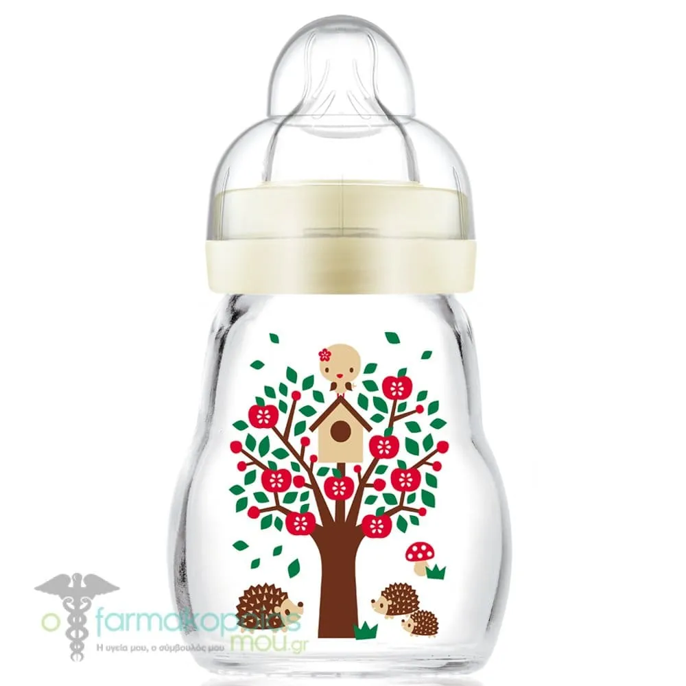 Mam Feel Good Glass Baby Bottle Silicone Teat 0m+, 170ml - Μπέζ