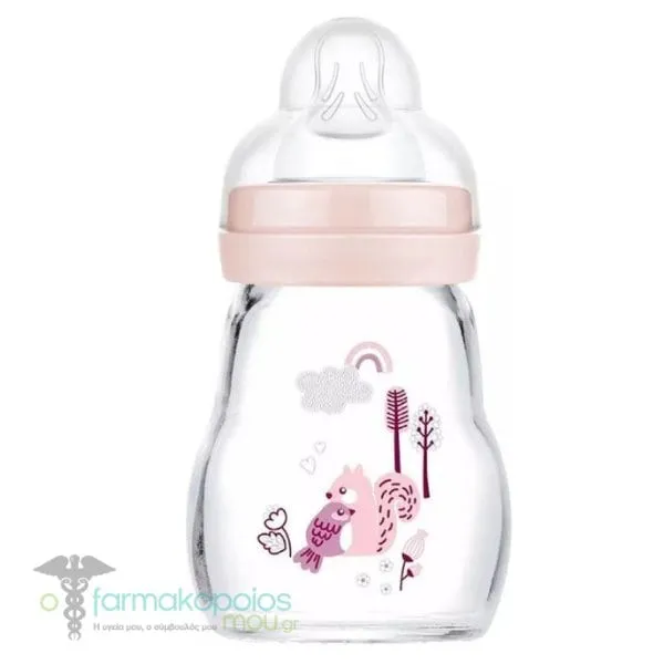 Mam Feel Good Γυάλινο Μπιμπερό 0+, 170ml - Ανοιχτό Ροζ