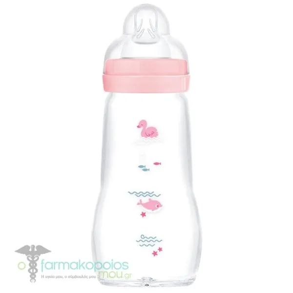 Mam Feel Good Γυάλινο Μπιμπερό με Θηλή Σιλικόνης 2m+, 260ml - Ρόζ