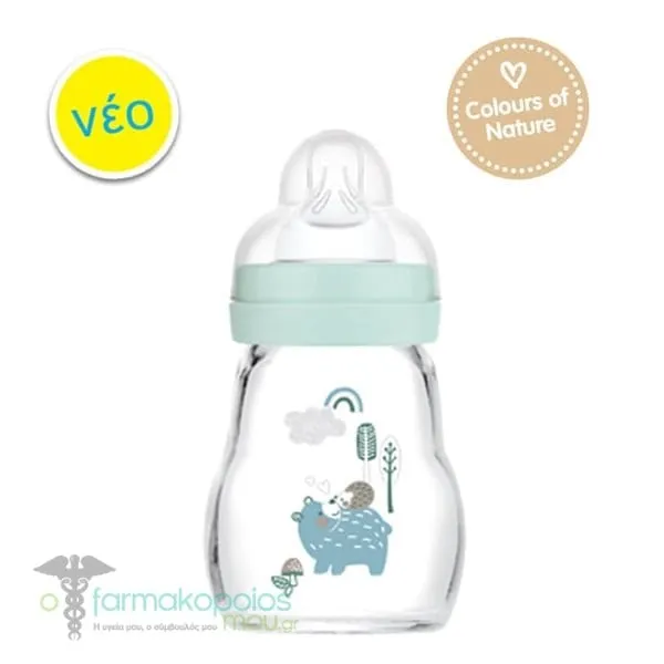 Mam Feel Good Premium Glass Bottle Matt Forest 0m+, 170ml - Γαλάζιο