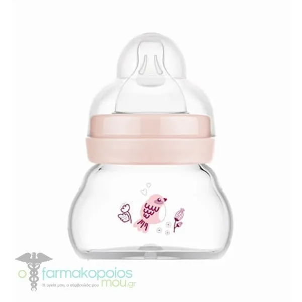 Mam Fell Good Matt Baby Bottle Forest Glass Bottle with Silicone Nipple 0m +, 90ml - Ρόζ