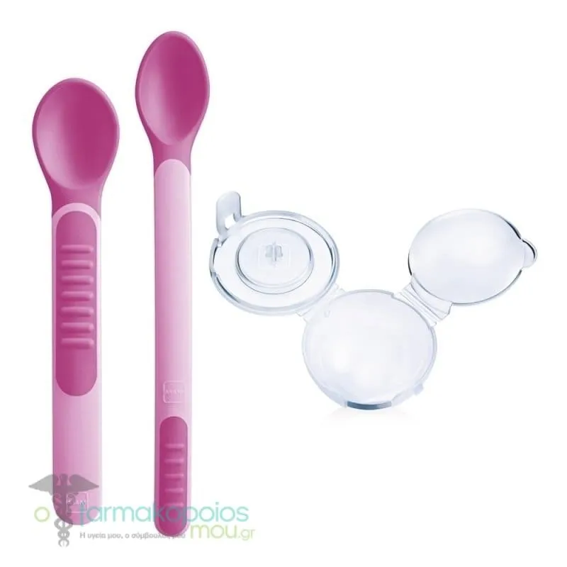 Mam Heat Sensitive Spoons & Cover 6m+, 2pcs - Ρόζ