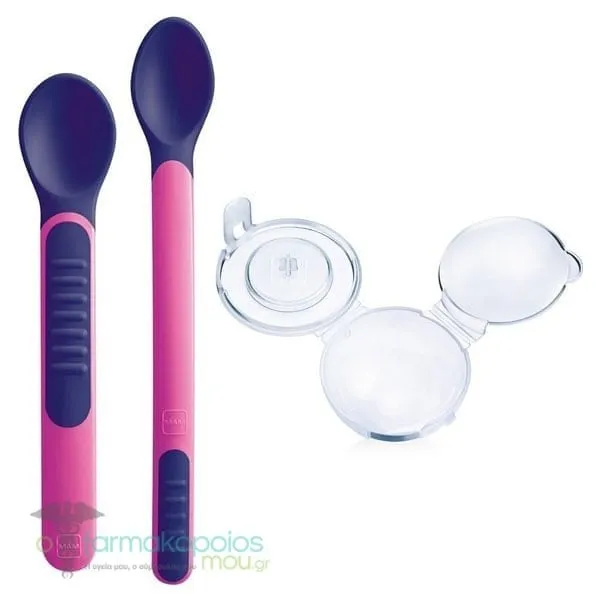 Mam Heat Sensitive Spoons & Cover 6m+, 2pcs - Φούξια
