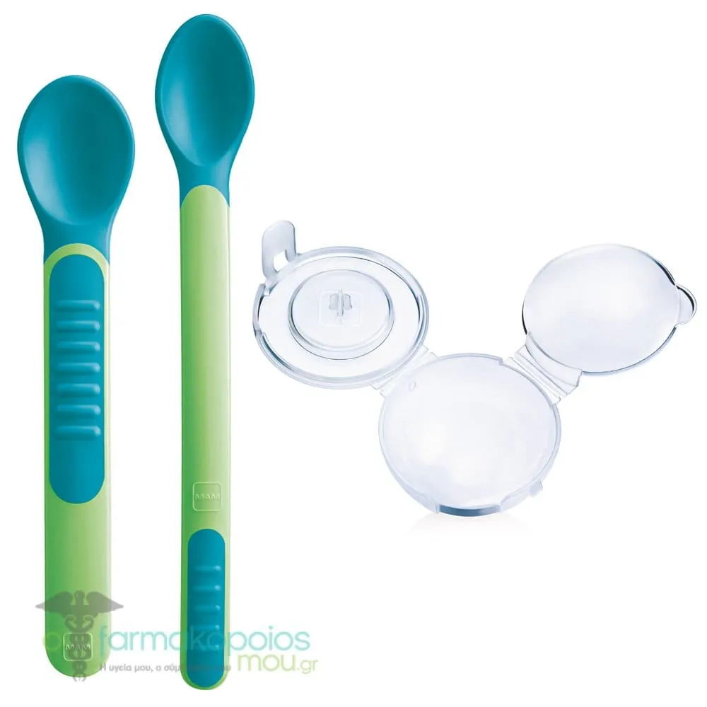 Mam Heat Sensitive Spoons & Cover 6m+, 2pcs - Πρασινο