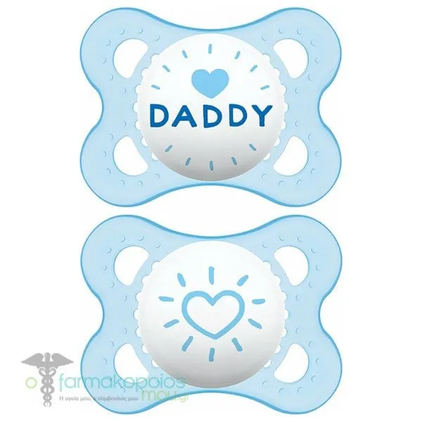 Mam I Love Mummy & Daddy Silicone Orthodontic Soother 2-6m (115S), 2pcs - 001 Γαλάζιο-Γαλάζιο