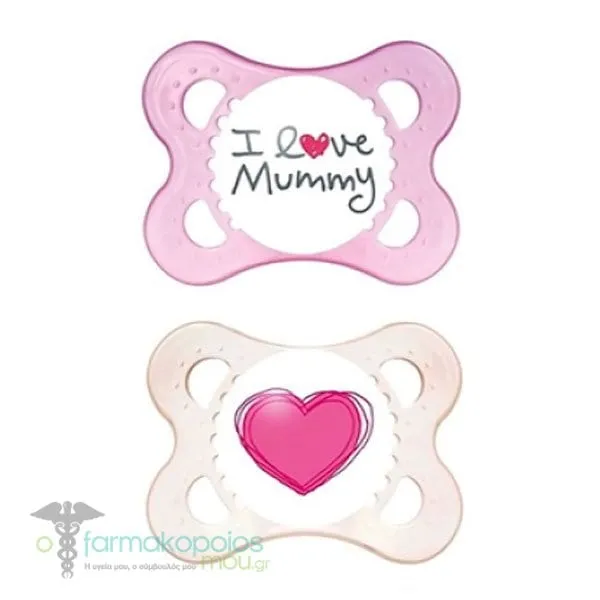 Mam I Love Mummy & Daddy Ορθοδοντική Πιπίλα Σιλικόνης 2-6m (115S), 2 τεμ - Φούξια-Διάφανο
