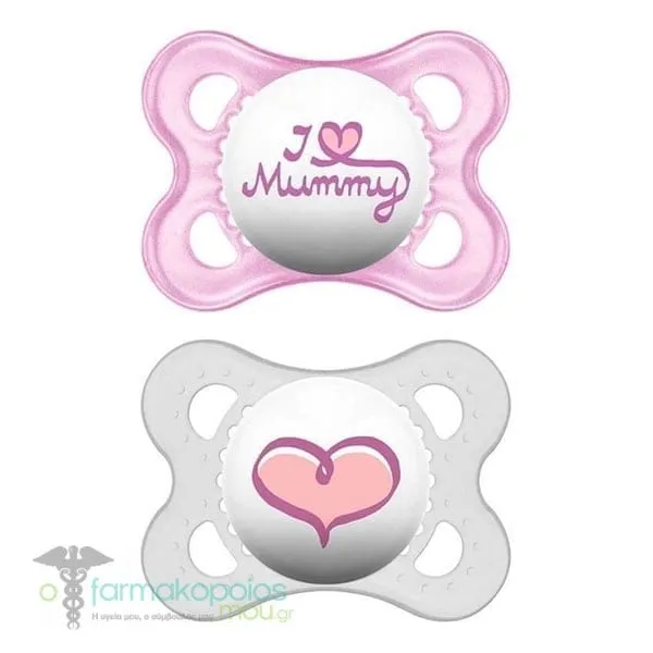 Mam I Love Mummy & Daddy Silicone Orthodontic Soother 2-6m (115S), 2pcs - Φούξια-Λευκό