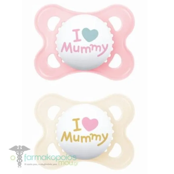 Mam I Love Mummy & Daddy Silicone Orthodontic Soother 2-6m (115S), 2pcs - Ρόζ-Διάφανο