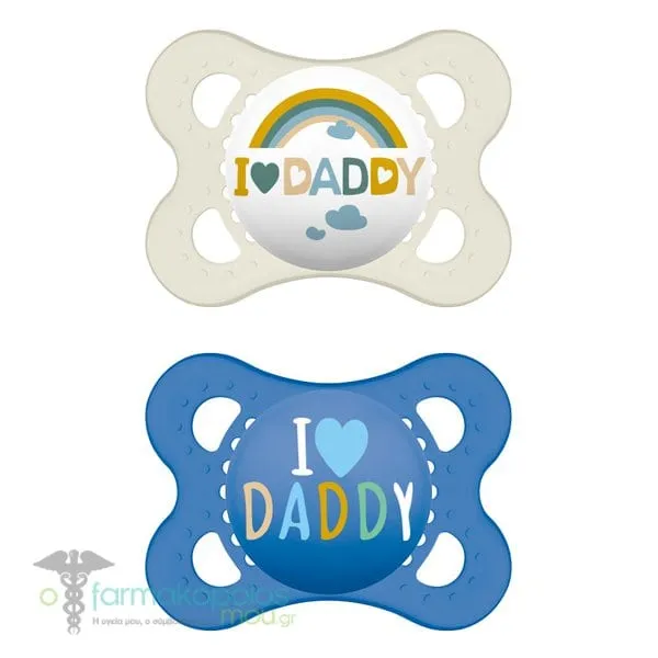 Mam I Love Mummy & Daddy Silicone Orthodontic Soother 2-6m (115S), 2pcs - Λευκό-Μπλε