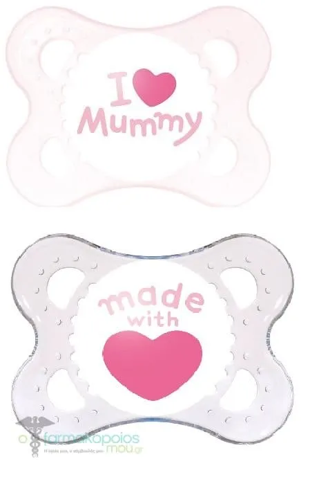 Mam I Love Mummy & Daddy Silicone Orthodontic Soother 2-6m (115S), 2pcs - Ρόζ