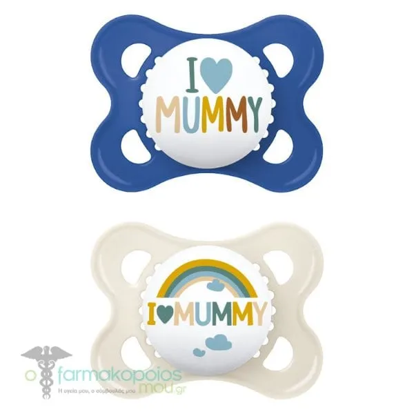 Mam I Love Mummy & Daddy Silicone Orthodontic Soother 2-6m (115S), 2pcs - Μπλε-Ασπρο