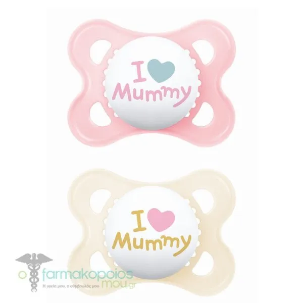 Mam I Love Mummy & Daddy Silicone Orthodontic Soother 2-6m (115S), 2pcs - Άσπρο-Ρόζ