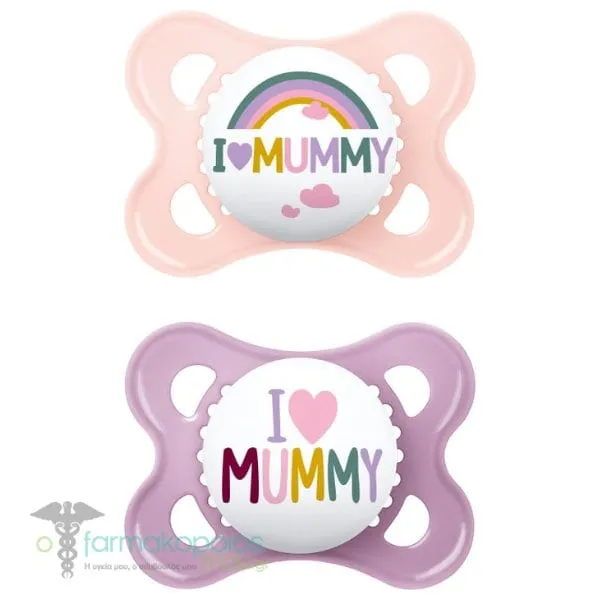 Mam I Love Mummy & Daddy Silicone Orthodontic Soother 2-6m (115S), 2pcs - Ανοιχτό Ροζ-Μωβ